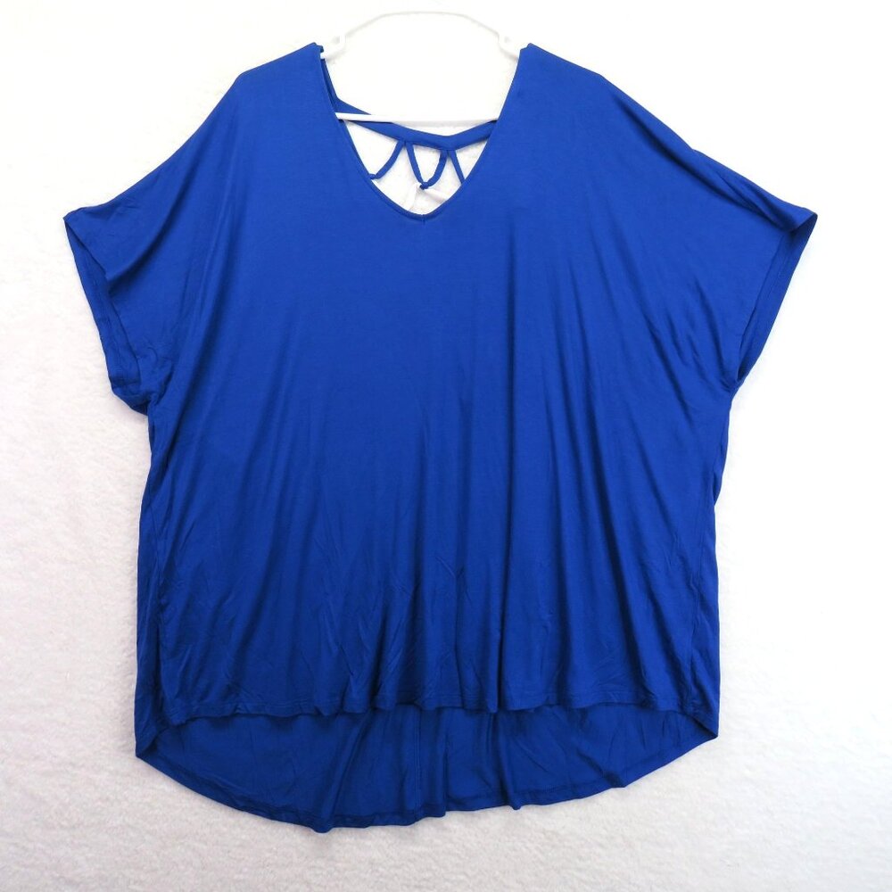 Lane Bryant‎ Shirt Womens Size 26 Top Lattice Back Detail Blue White New